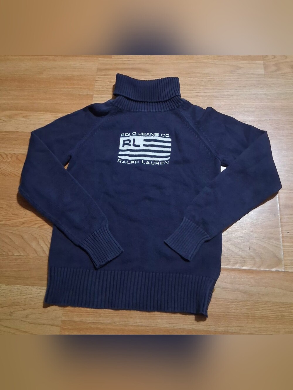 Polo Jeans by Ralph Lauren Navy Turtleneck Sweater with Chest Logo